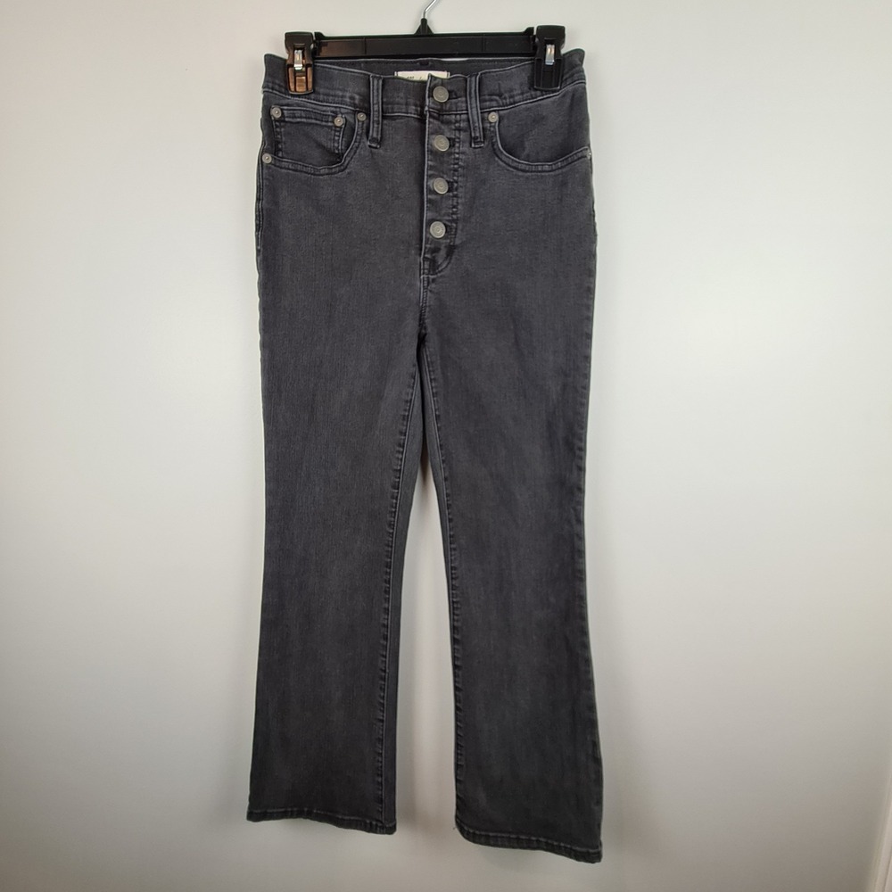 Madewell Cali Demi Boot Jeans Women's 27 Black‎ Dark Wash Denim Button Fly